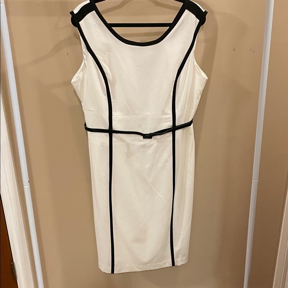 Sandra Darren White and Black Midi  Dress